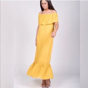 After Market Golden Ruffle Off Shoulder Dress